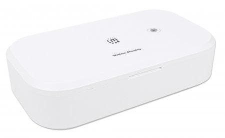 MANHATTAN UV-desinfektionsboks med trådløs induktionsoplader til smartphones Sterilisator med UVC og 10 W trådløs oplader, til mobiltelefoner, masker,
