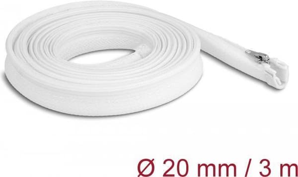 Delock - flätad slang - med dragkedja värmebeständig - 3,0m - vit (20833)