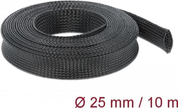 DeLOCK Braided Sleeving venyvä - Laajentuva punottu hiha - 10,0m - Musta (18904)