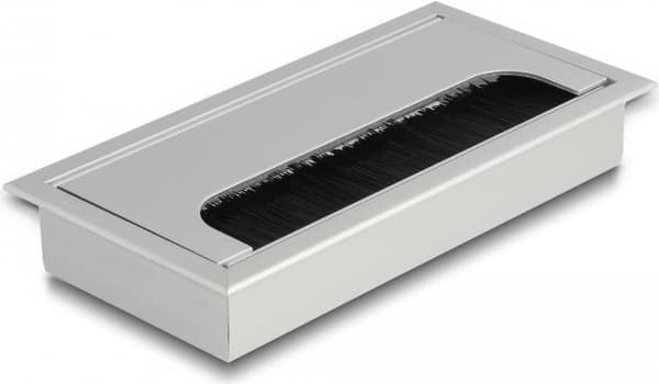 Delock Kabelgennemføring til bordmontering med børste 160 x 80 x 28 mm sølv (66861)