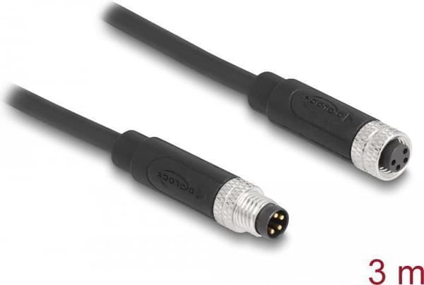 Delock M8 4 ben kabel A-kodet stik til stik PUR (TPU) 3 m (80144)