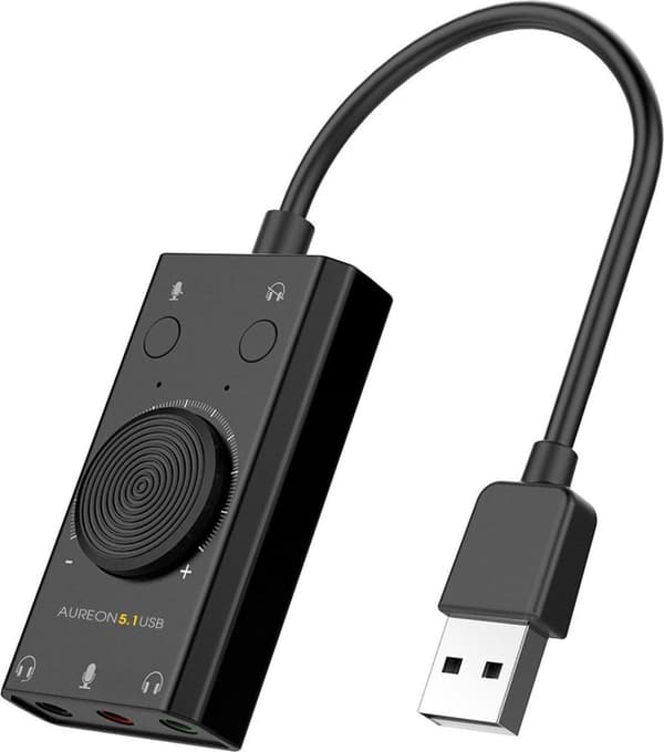 TERRATEC Aureon 5.1 USB - Kompakti 5.1 USB-äänikortti MAC & PC - 2 x kuulokkeet ja 1 x mikrofoni - mykistys ja äänenvoimakkuuden säätö - musta