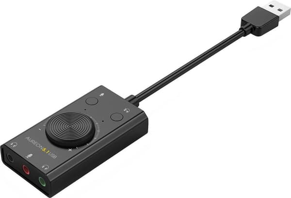 TERRATEC Aureon 5.1 USB - Kompakti 5.1 USB-äänikortti MAC & PC - 2 x kuulokkeet ja 1 x mikrofoni - mykistys ja äänenvoimakkuuden säätö - musta
