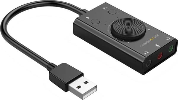 TERRATEC Aureon 5.1 USB - Kompakti 5.1 USB-äänikortti MAC & PC - 2 x kuulokkeet ja 1 x mikrofoni - mykistys ja äänenvoimakkuuden säätö - musta