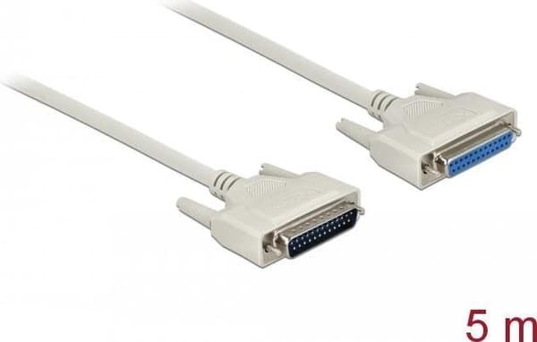Delock - Seriel forlængerkabel - DB-25 (M) til DB-25 (W) - 5,0 m - fingerskruer - beige (83214)