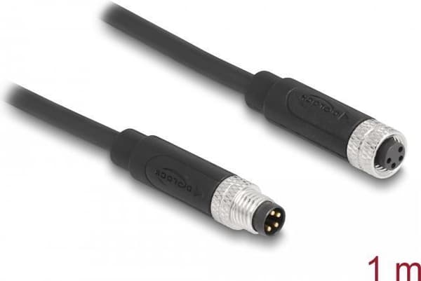 Delock M8 4 ben kabel A-kodet stik til stik PUR (TPU) 1 m (80142)