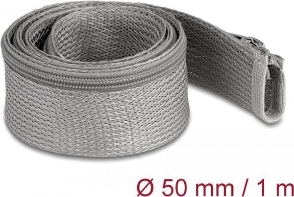 Delock flätad slang med dragkedja värmetålig 1 mx 50 mm grå (20826)
