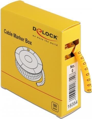 DeLOCK Kabelmærkeboks, Nr. 0 - Linje-/kabelmarkør (fortrykt) - Gul (pakke med 500) (18354)