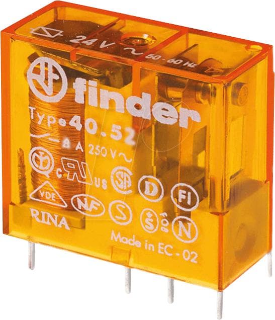 FINDER SpA 40.52.8.230.5000 PCB relæ 230 V/AC 8 A 2 skiftekontakter 1 stk (40.52.8.230.5000)