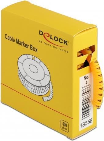 DeLOCK Kabelmærkeboks, Nr. 4 - Linje-/kabelmarkør (fortrykt) - Gul (pakke med 500) (18358)