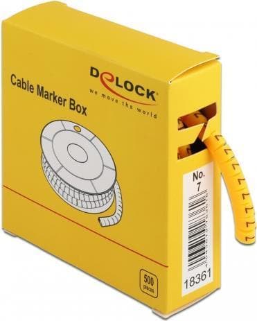 DeLOCK Kabelmærkeboks, Nr. 7 - Linje-/kabelmarkør (fortrykt) - Gul (pakke med 500) (18361)