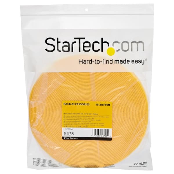 StarTech.com 25 fot. Kardborrerulle - Gul - Kabelhantering - Kardborre - 7,62 m - Gul