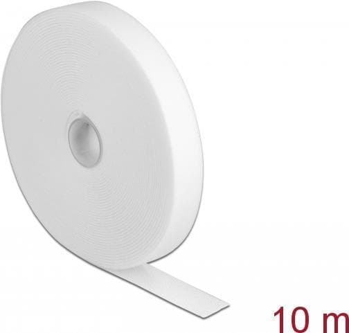 Delock velcrobånd på rulle L 10 mx B 20 mm hvid (18382)