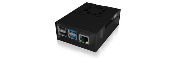 ICY BOX 60603 BOX Raspberry Pi 4 fodral med fläkt, plastram med aluminium, kylfläns, VESA, svart