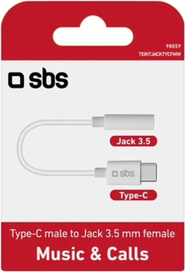SBS USB-C - AUX 3,5 mm -sovitin - valkoinen