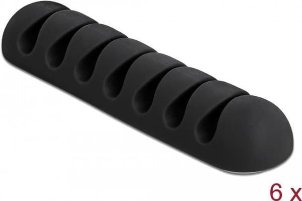 DeLOCK - Kabelholder - Bordmonterbar, Overflademonterbar, Velegnet til vægmontering - Sort (pakke med 6) (18348)