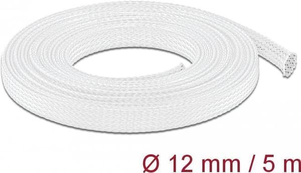 Delock flätad slang töjbar 5 mx 12 mm vit (20694)