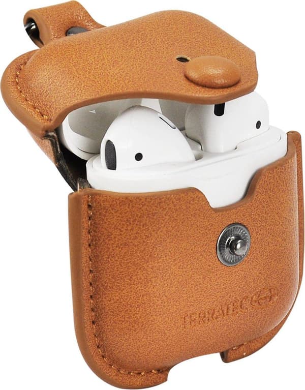 TERRATEC AirBox skyddsfodral för AirPods Formfast PU Läder ljusbrunt