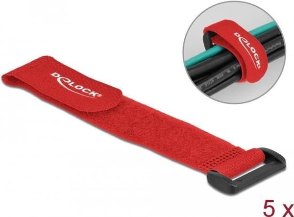 Delock - Velcro RCA johtositeet - 19 cm - punainen (5 kpl pakkaus) (19532)