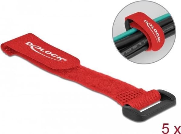 Delock - Velcro RCA kabelbindere - 15 cm - Rød (pakke med 5) (19526)