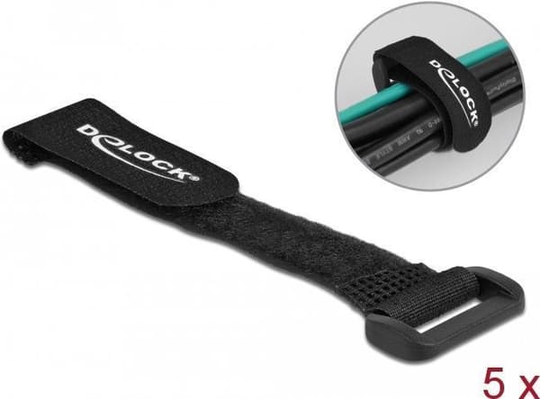 Delock - Velcro RCA kabelbindere - 15 cm - sort (pakke med 5) (19525)