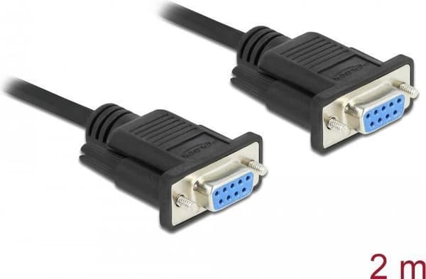 Delock - Seriekabel - DB-9 (W) til DB-9 (W) - 2,0 m - fingerskruer, guldbelagte kontakter - sort (87785)