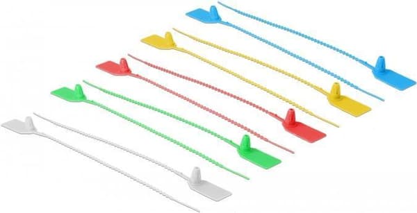 Delock buntband med etikettfält L 250 x B 2,7 mm 10 stycken assorterade färger (18827)