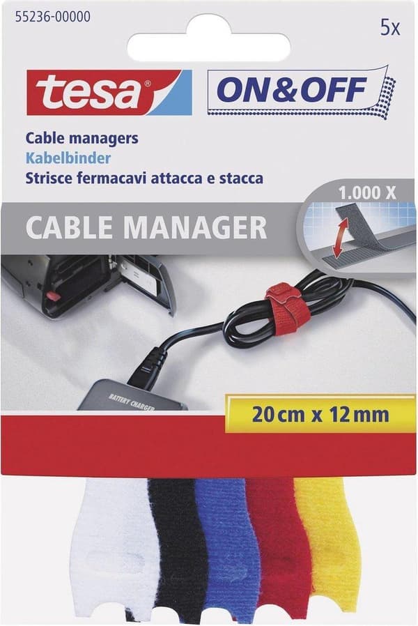 Tesa cable manager kabelbinder flerfarvet - 5 stk
