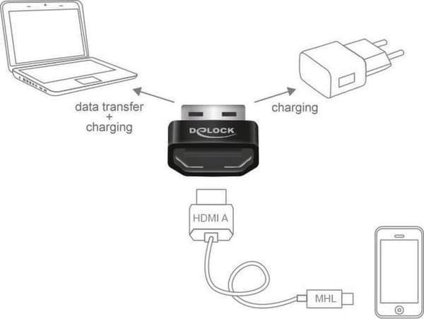 Delock-mobiltelefonadapter [1x HDMI-stik - 1x USB-A 2.0-stik]