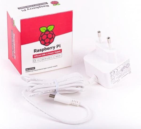Raspberry Pi 4 / 400 strømforsyning - EU-stik - USB-C - 5.1V - 3A - hvid