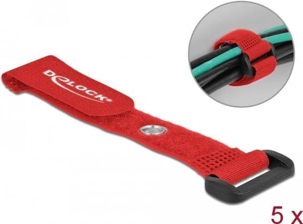 Delock - Velcro RCA johtositeet - 15 cm - punainen (5 kpl pakkaus) (19538)