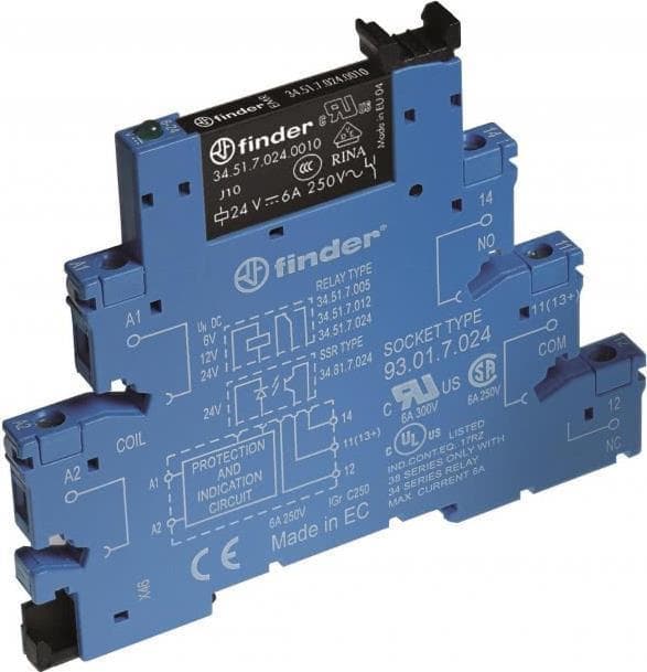 Finder-koblingsrelæ 1W, 6A 38.51.0.240.0062 Udformning af den elektriske forbindelsesskrueforbindelse, nominel styreforsyningsspænding Us ved AC 50 Hz