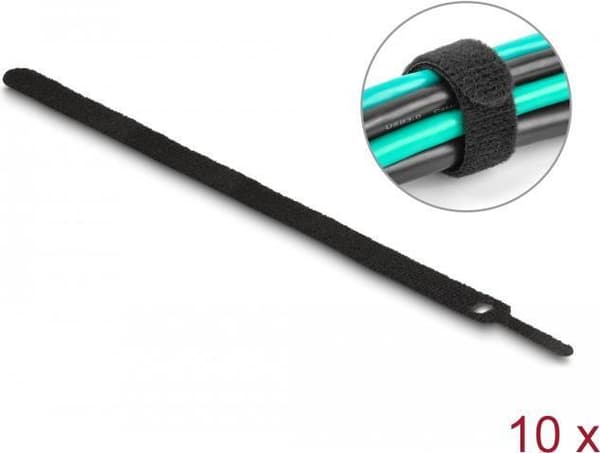 Delock Velcro kabelbindere L 250 x B 12 mm sort 10 stk (19054)