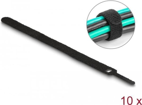 Delock Velcro kabelbindere L 200 x B 12 mm sort 10 stk (19011)