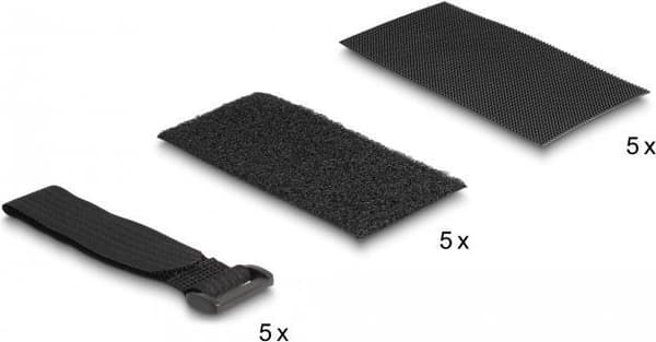 Delock Velcro pad selvklæbende med Velcro kabelbinder sæt 10 stk sort (19107)