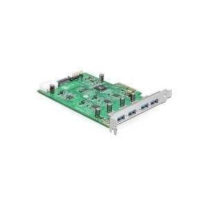 Delock PCI Express Card x4 > 4 x ekstern USB 3.0-A (Quad Channel) (89325) Grøn, Sølv