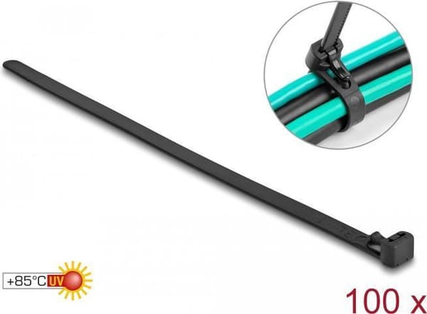 Delock kabelbindere genanvendelige varmebestandige L 300 x B 7,6 mm 100 stk sort (19066)