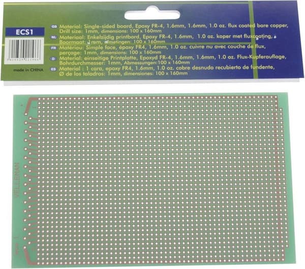 Velleman ECS1 PCB (LxB) 160 mm x 100 mm Indhold 1 stk. Grøn