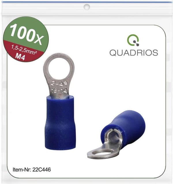 Quadrios 22C446 Ringkabelsko Tvärsnitt (max.): 2,5 mm² Håldiameter: 4,3 mm Delvis isolerad Blå 1 set(ar)