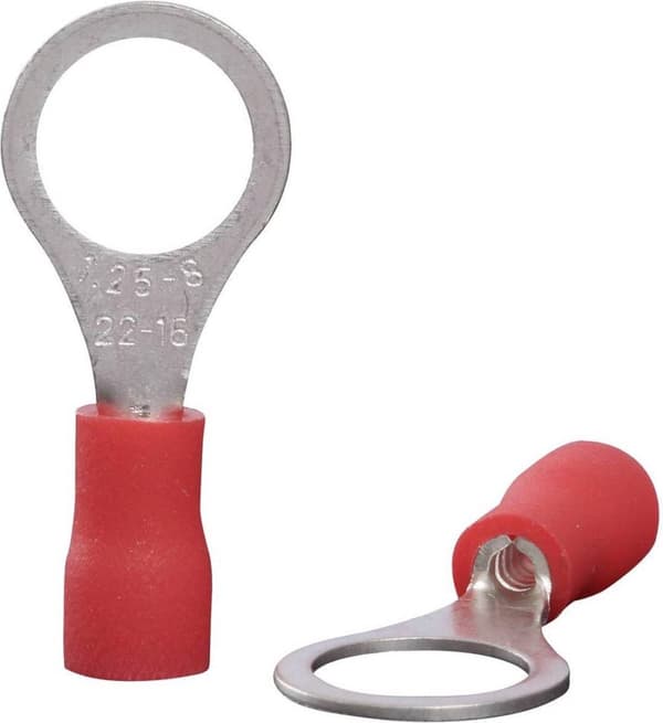 Quadrios 22C444 Ringterminal Tværsnit (maks.): 1,5 mm² Huldiameter: 8,5 mm Delvis isoleret Rød 1 Sæt