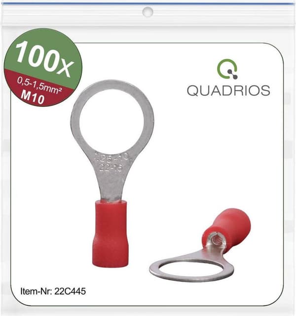 Quadrios 22C445 Ringkabelsko Tvärsnitt (max.): 1,5 mm² Håldiameter: 10,5 mm Delvis isolerad Röd 1 set