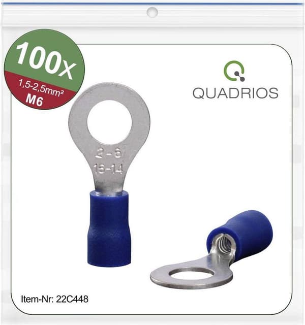 Quadrios 22C448 Ringkabelsko Tvärsnitt (max.): 2,5 mm² Håldiameter: 6,5 mm Delvis isolerad Blå 1 set(ar)