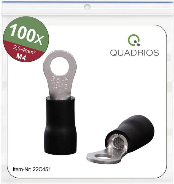 Quadrios 22C451 Ringterminal Tværsnit (maks.): 4,0 mm² Huldiameter: 4,3 mm Delvis isoleret Sort 1 sæt(er)