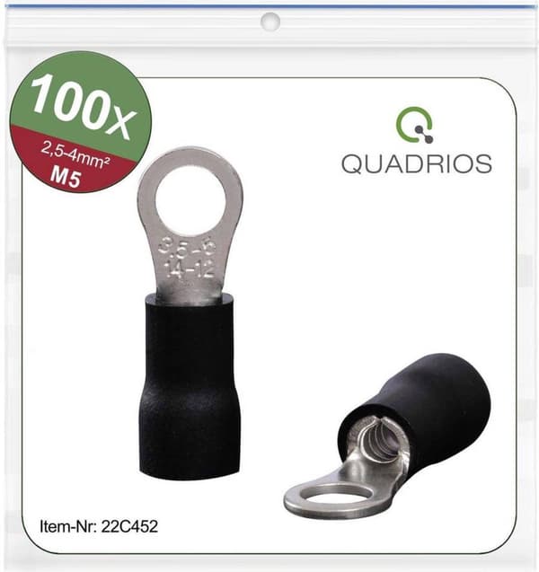 Quadrios 22C452 rengaskaapelikenkä Poikkipinta (max.): 4,0 mm² Reiän halkaisija: 5,3 mm Osittain eristetty Musta 1 sarja