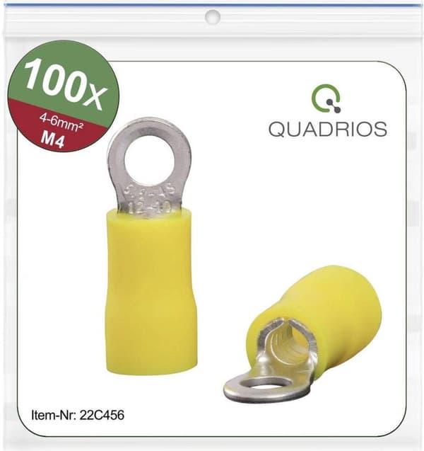Quadrios 22C456 Ringterminal Tvärsnitt (max.): 6,0 mm² Håldiameter: 4,3 mm Delvis isolerad Gul 1 set(ar)
