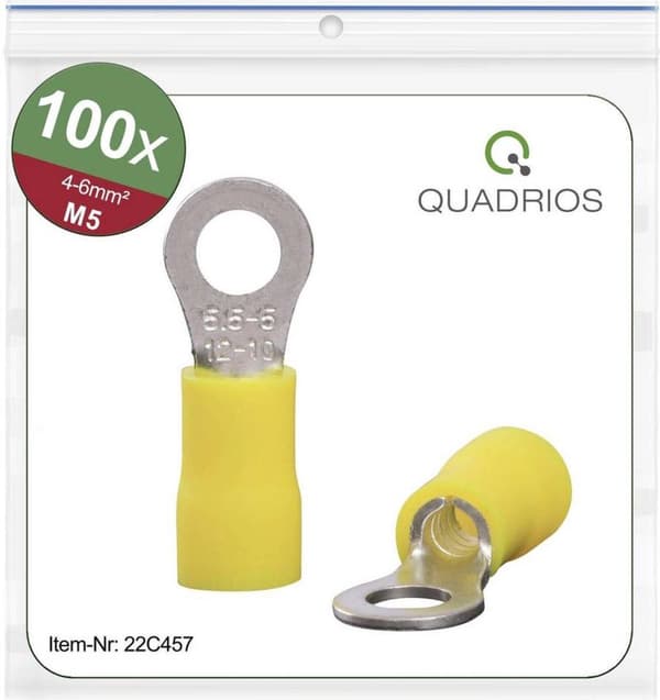 Quadrios 22C457 Ringterminal Tværsnit (maks.): 6,0 mm² Huldiameter: 5,3 mm Delvis isoleret Gul 1 sæt(er)