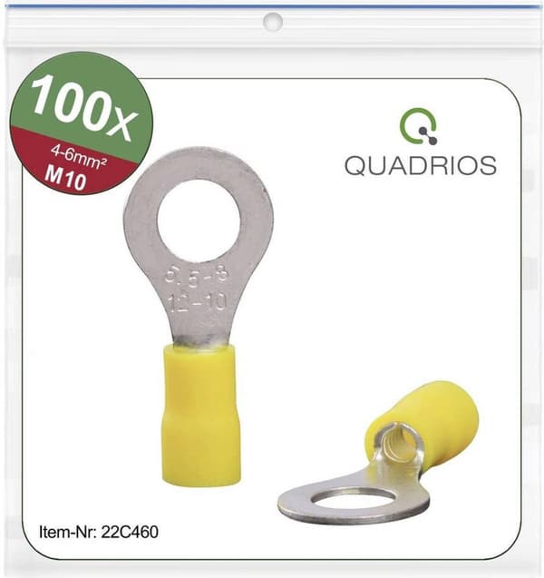 Quadrios 22C460 Ringterminal Tværsnit (maks.): 6,0 mm² Huldiameter: 10,5 mm Delvis isoleret Gul 1 sæt(er)