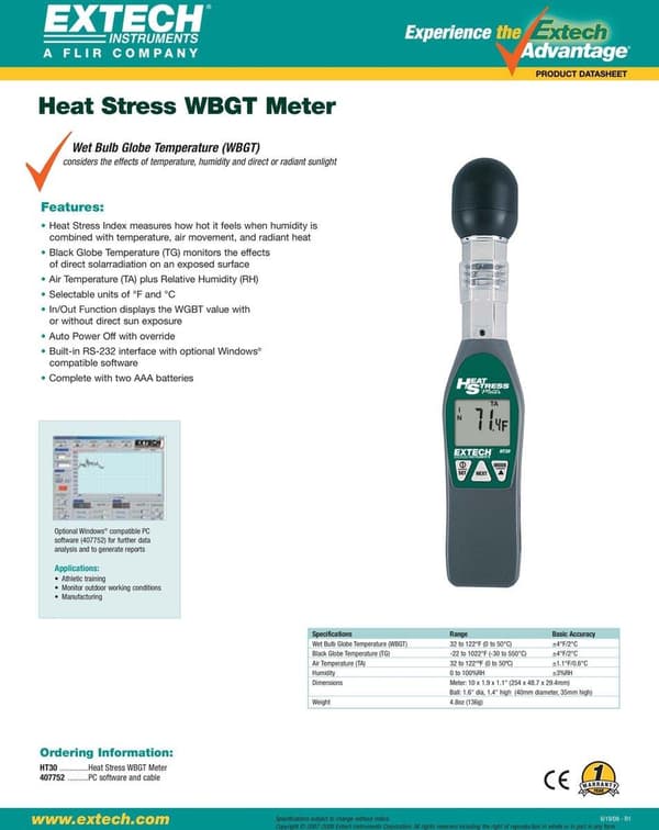 Extech HT30 WBGT måler - fugtighed - temperatur