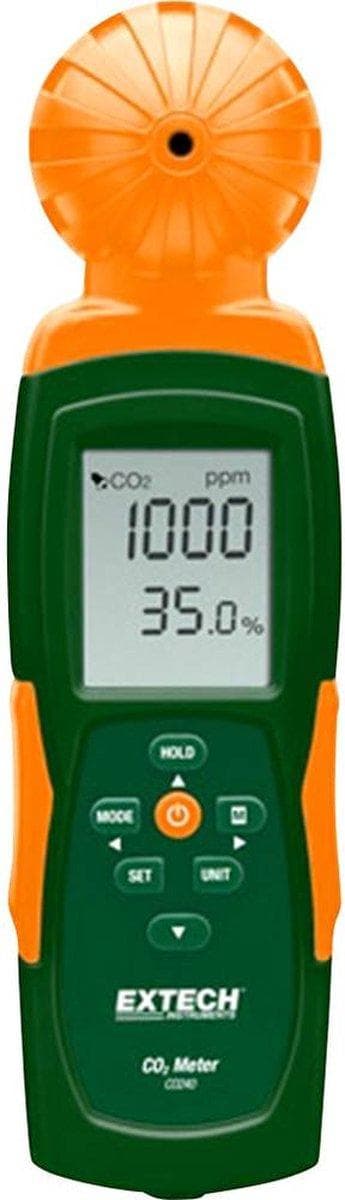 Extech CO240 Hiilidioksidimittari 0 - 9999 ppm lämpötilamittauksella, USB-liitännällä, dataloggerilla Vihreä, Oranssi