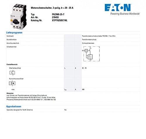 Eaton (Moeller) muuntajan suojakytkin PKZM0 25 D 25 A PKZM0 virtakytkin generaattorin ja ilmastointilaitteen suojaukseen 4015082784935